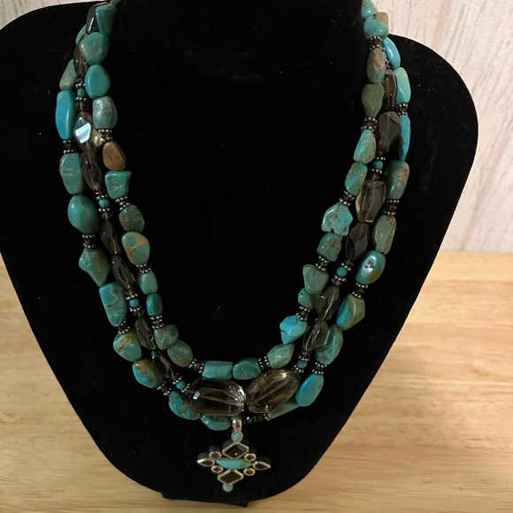Jewelry - Turquoise and smoky topaz necklace.  15-17”